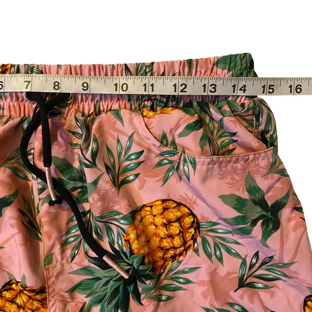 Good Vibes Pineapple Tropical Swim Trunks Shorts Men's Large Pink Beach Vacation